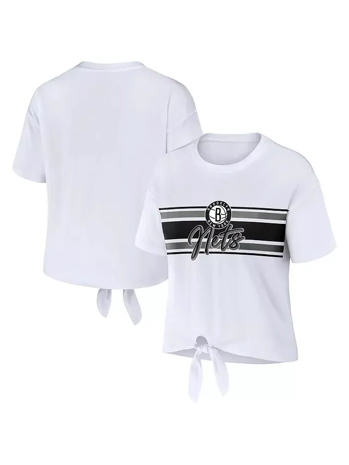 Женская белая футболка Brooklyn Nets с завязками спереди WEAR by Erin Andrews — изображение 1 из 3