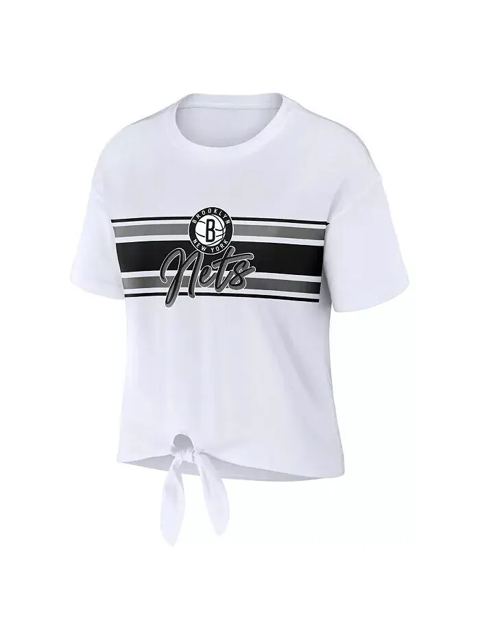 Женская белая футболка Brooklyn Nets с завязкой спереди Wear By Erin Andrews — изображение 2 из 3, белый
