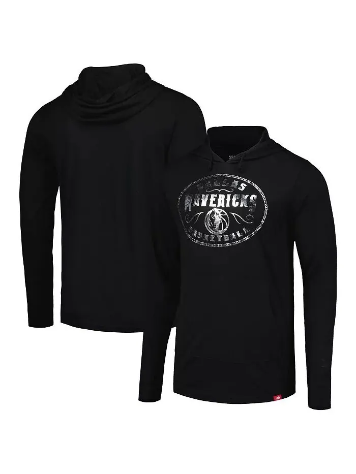 Мужская и женская черная футболка с капюшоном Dallas Mavericks Rowan Tri-Blend с длинным рукавом