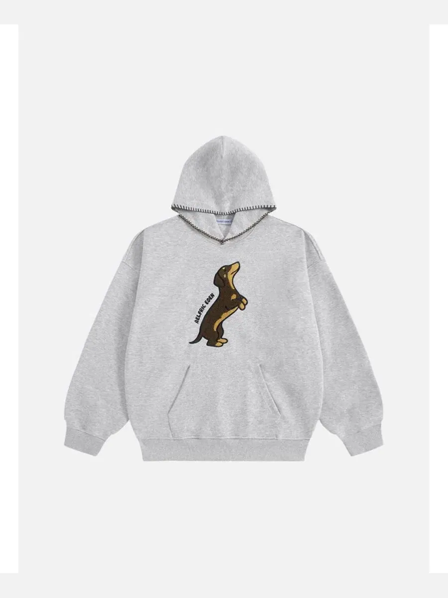 Худи с принтом таксы Dachshund Pullover Hoodie AELFRIC EDEN — изображение 4 из 9, серый