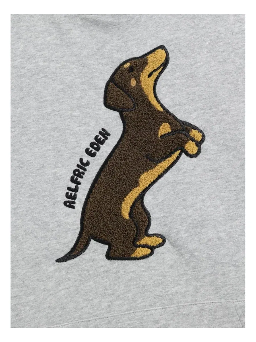 Худи с принтом таксы Dachshund Pullover Hoodie AELFRIC EDEN — изображение 6 из 9, серый