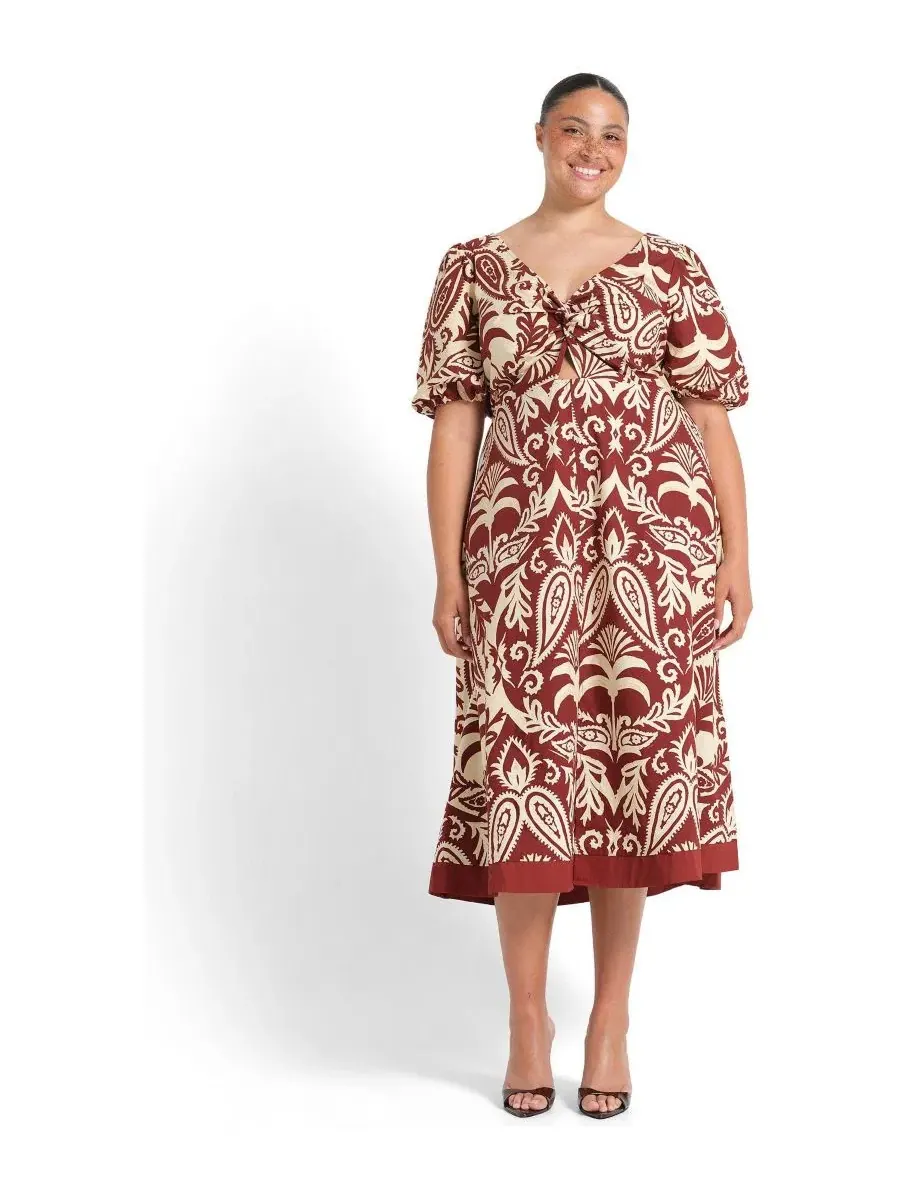 Платье-миди Aurela Cotton Print Twist Midi Dress ESTELLE — изображение 1 из 7, терракотовый