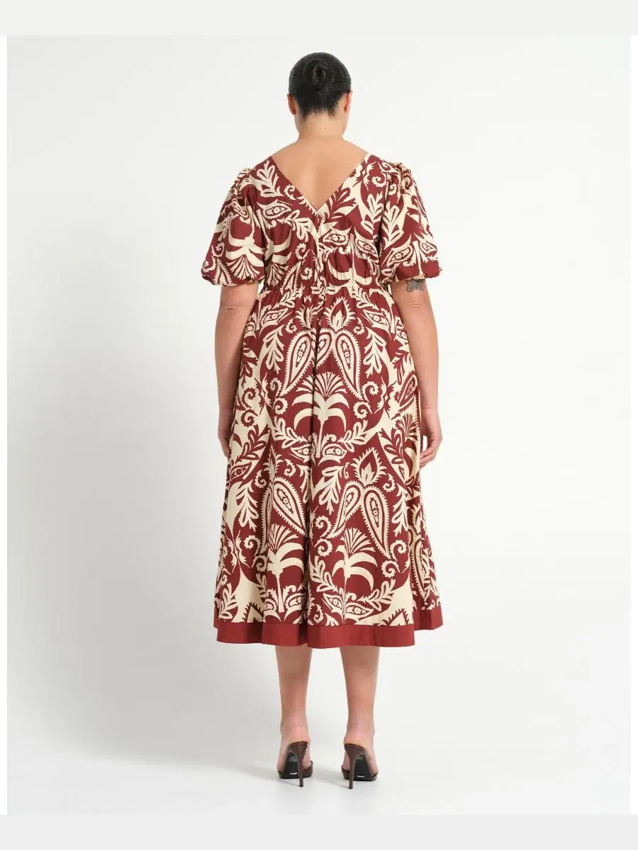 Платье-миди Aurela Cotton Print Twist Midi Dress ESTELLE — изображение 3 из 7, терракотовый