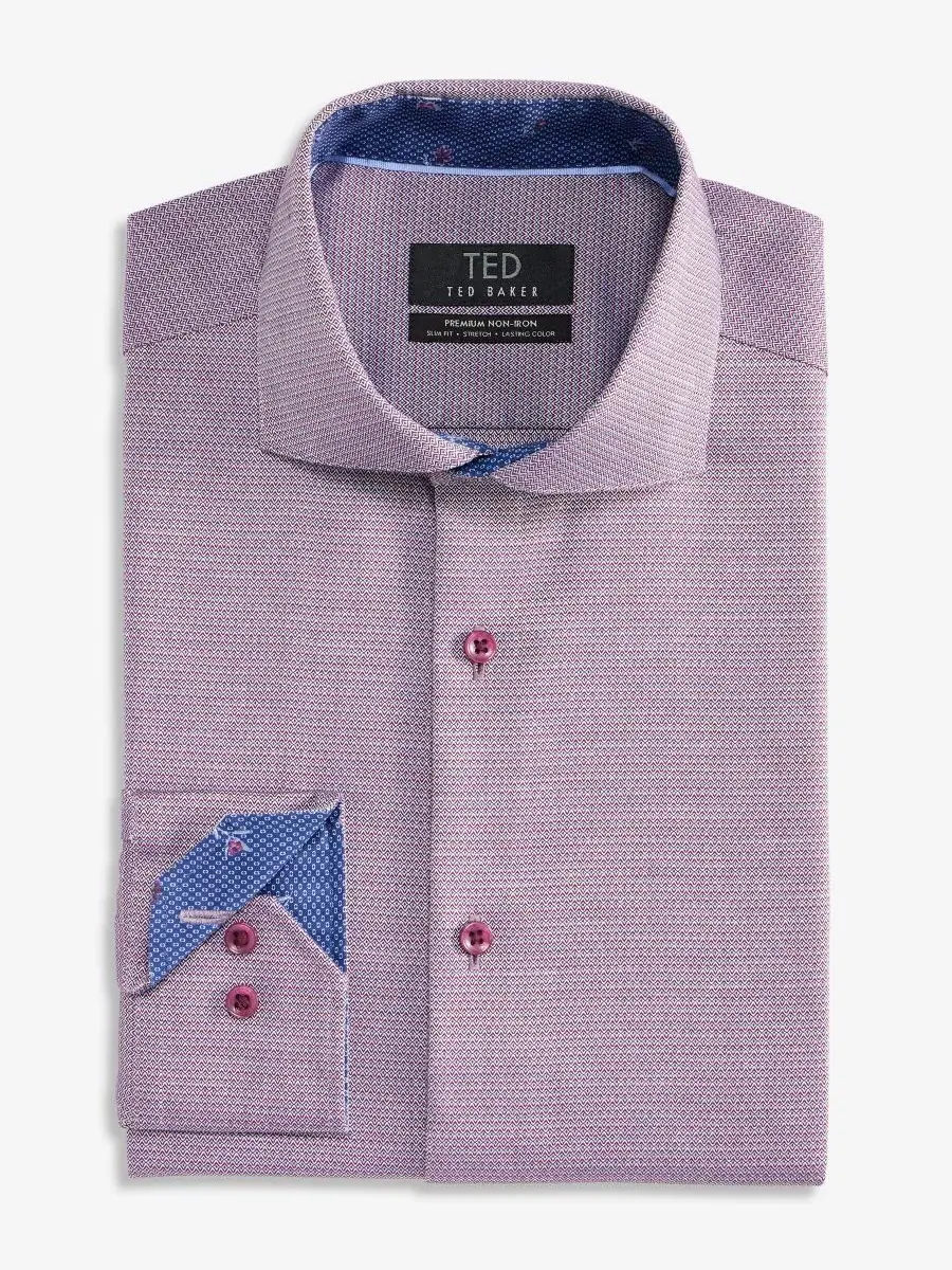 Платье-рубашка из хлопка с длинным рукавом Slim Fit Non-Iron Ted Baker — изображение 7 из 10, винный мульти