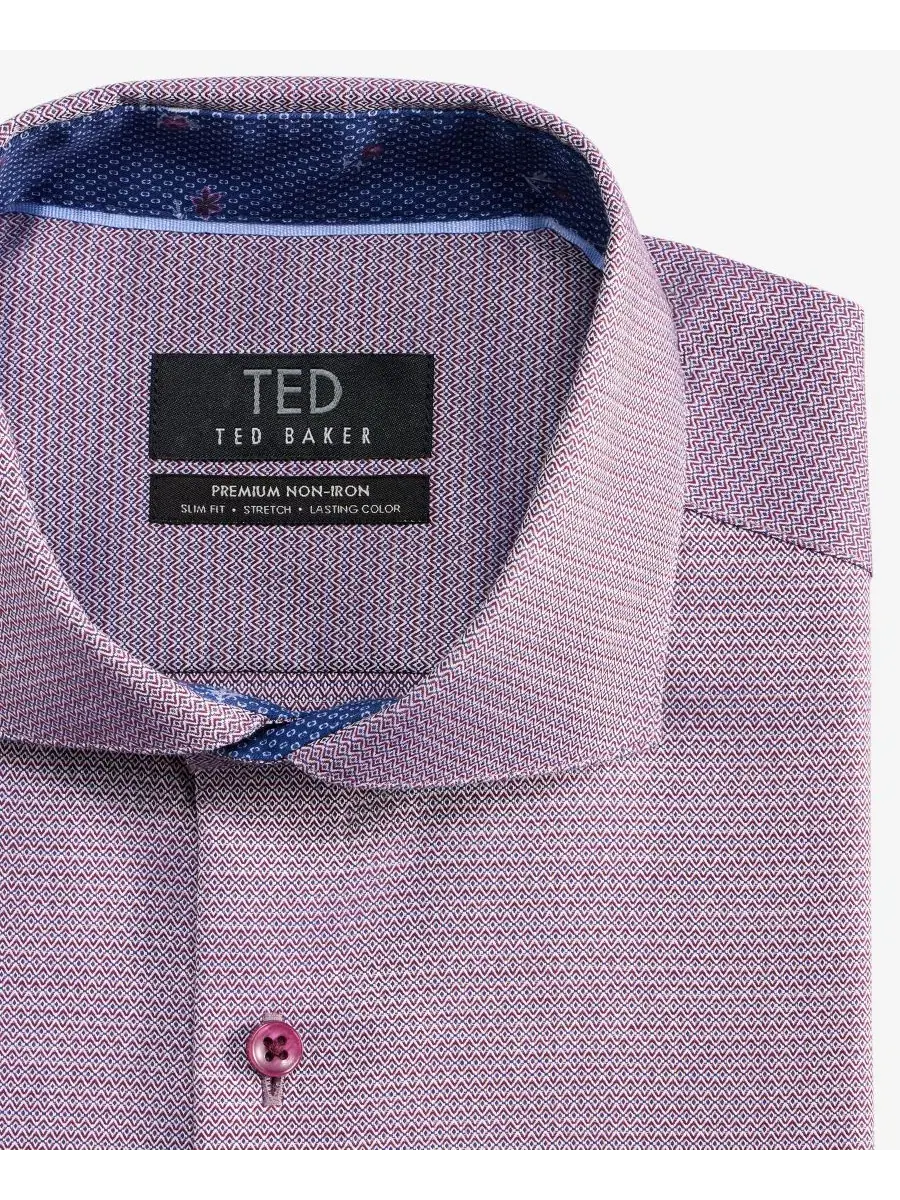 Платье-рубашка из хлопка с длинным рукавом Slim Fit Non-Iron Ted Baker — изображение 8 из 10, винный мульти