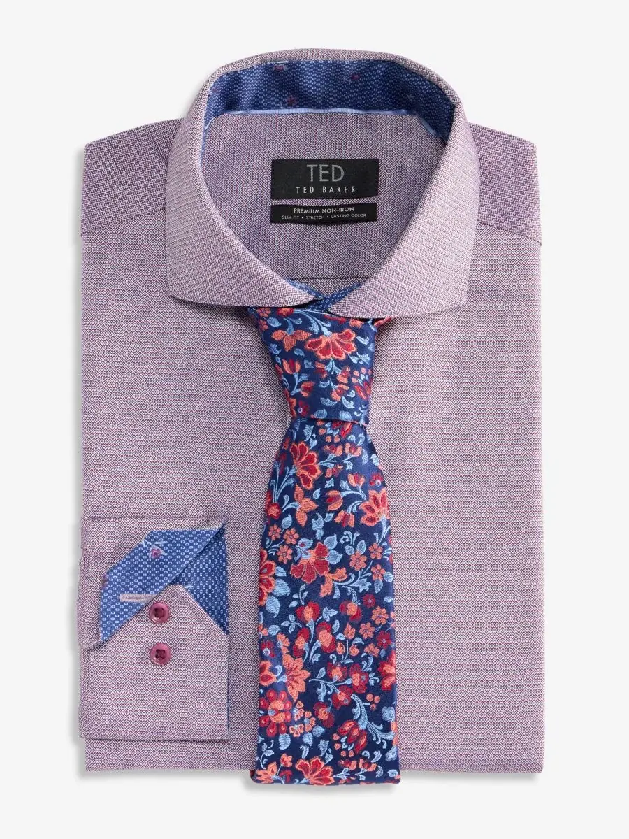 Платье-рубашка из хлопка с длинным рукавом Slim Fit Non-Iron Ted Baker — изображение 10 из 10, винный мульти