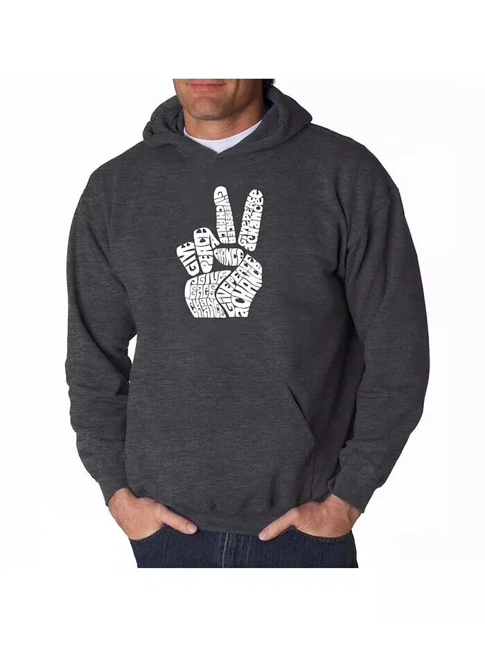 Мужская толстовка с капюшоном Word Art - Peace Fingers LA Pop Art — изображение 3 из 3, черный