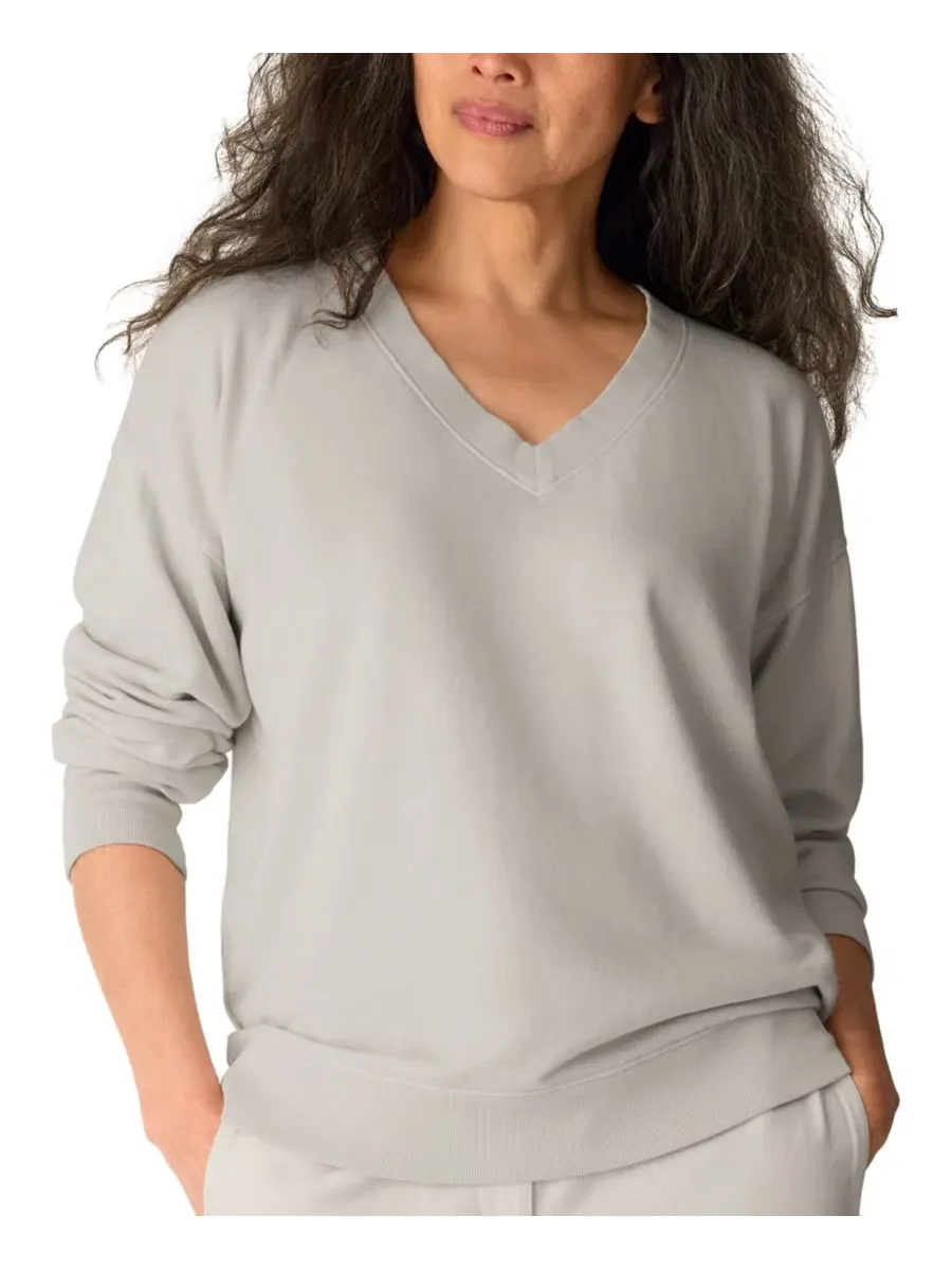 Женский топ оверсайз с длинным рукавом, V-образным вырезом Eileen Fisher — изображение 1 из 4, гипс