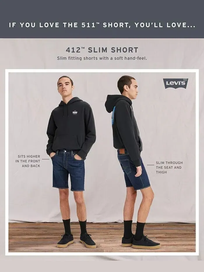Мужские джинсовые шорты Flex 412 Slim Fit с 5 карманами и шириной 9 дюймов Levi's — изображение 4 из 5
