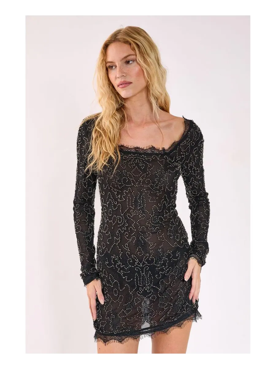 Женское мини-платье из кружева с ручной вышивкой Nasty Gal — изображение 1 из 4, черный