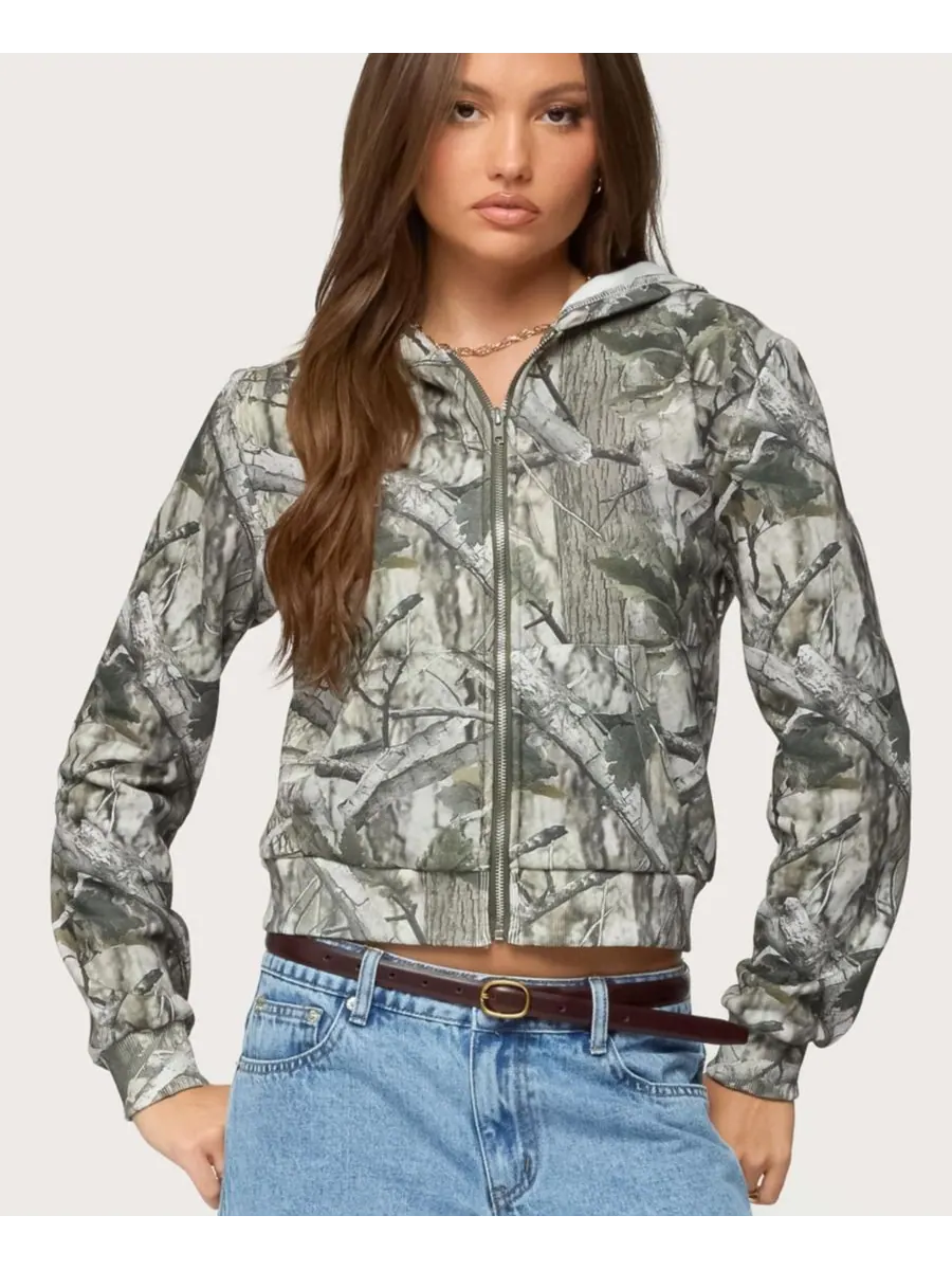 Женская толстовка на молнии Taylor Camo Edikted — изображение 1 из 5, оливковый