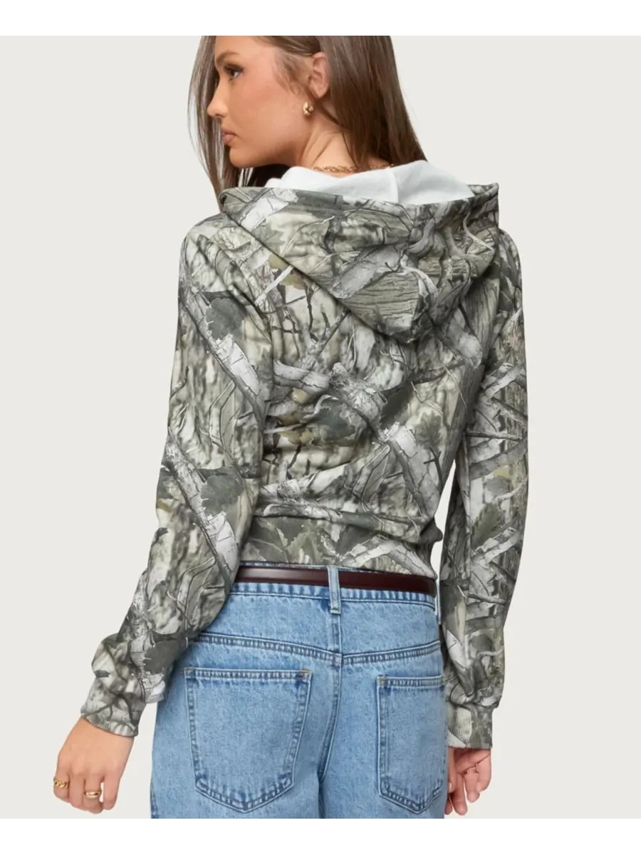 Женская толстовка на молнии Taylor Camo Edikted — изображение 2 из 5, оливковый