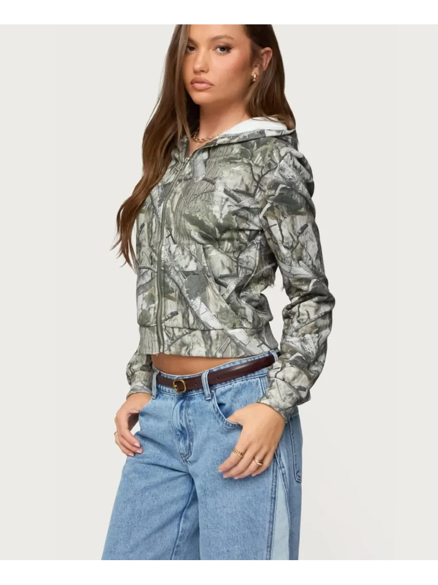 Женская толстовка на молнии Taylor Camo Edikted — изображение 3 из 5, оливковый