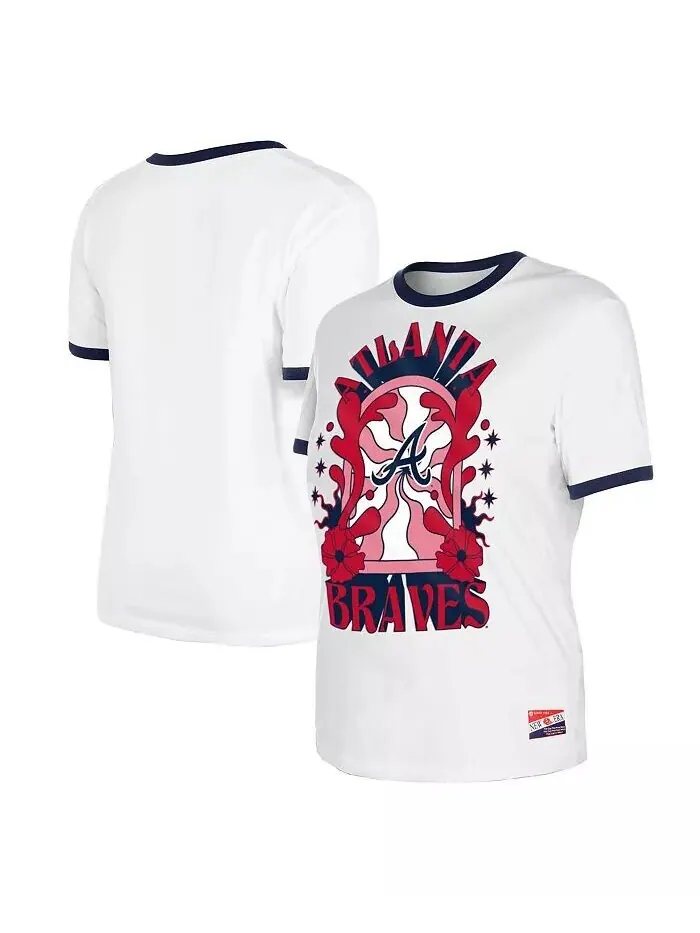 Женская белая футболка Oversized Ringer Atlanta Braves New Era