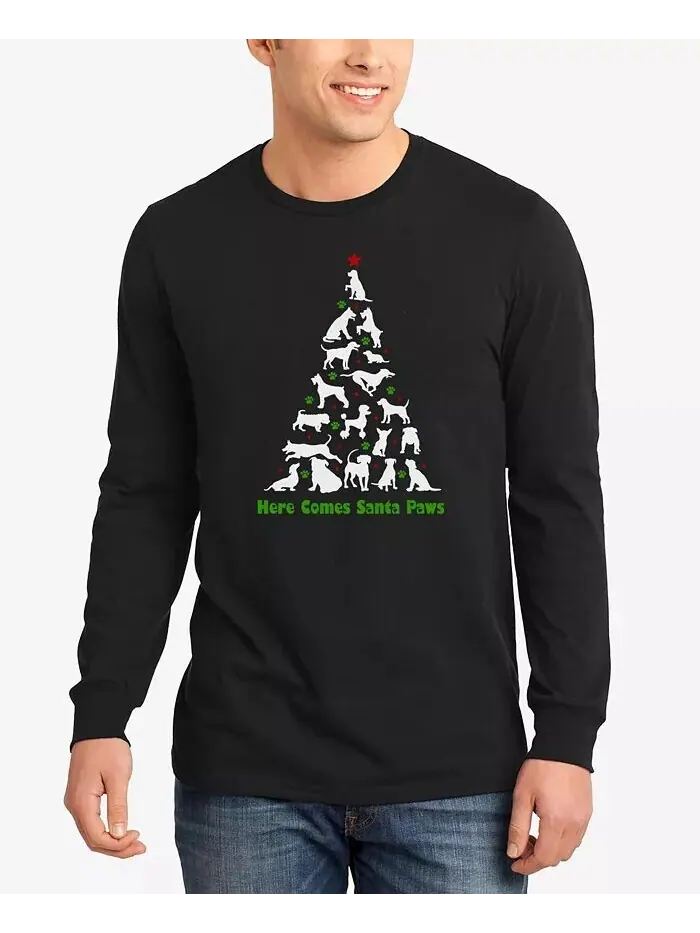 Мужская футболка с длинным рукавом Here Comes Santa Paws Word Art LA Pop Art — изображение 1 из 3, черный