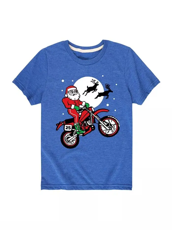 Футболка Big Boys Santa Motorcycle с графикой Hybrid — изображение 1 из 3, синий