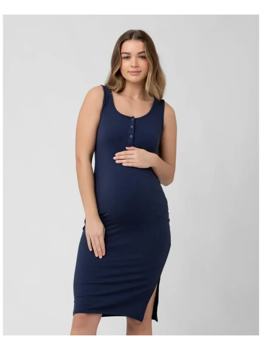 Ripe Maternity Платье-рубашка с пуговицами, темно-синего цвета - идеально подходит для кормления — изображение 1 из 6