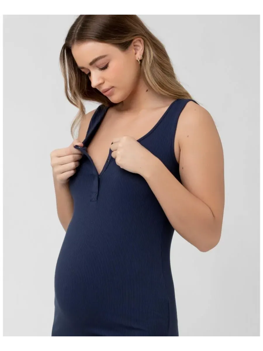 Ripe Maternity Платье-рубашка с пуговицами, темно-синего цвета - идеально подходит для кормления — изображение 2 из 6