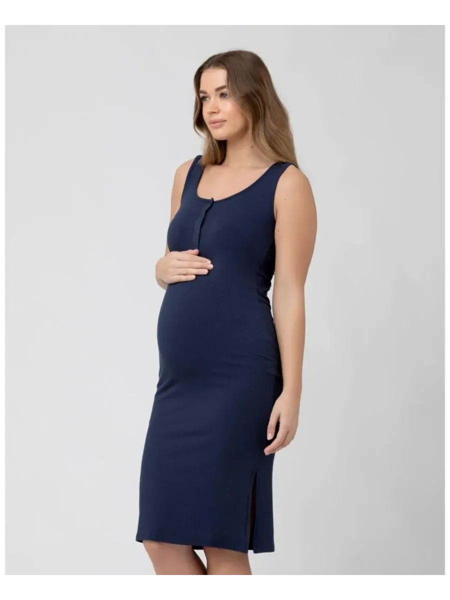 Ripe Maternity Платье-рубашка с пуговицами, темно-синего цвета - идеально подходит для кормления — изображение 3 из 6