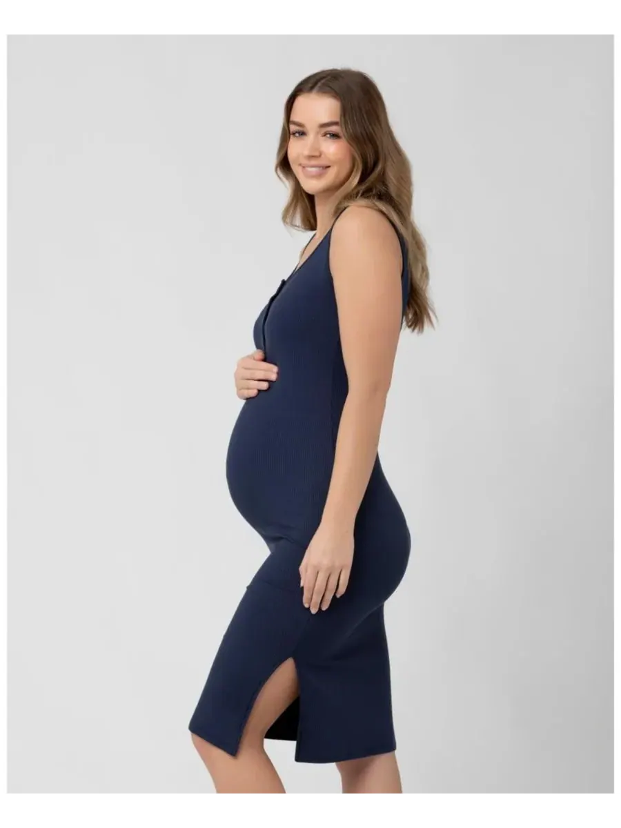 Ripe Maternity Платье-рубашка с пуговицами, темно-синего цвета - идеально подходит для кормления — изображение 4 из 6