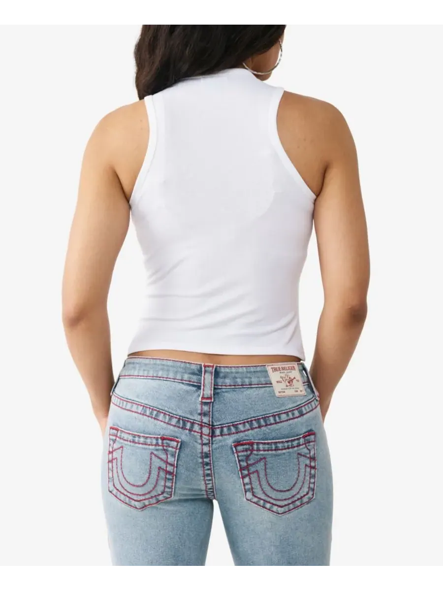 Женская майка-борцовка с V-образным вырезом и кристаллами True Religion — изображение 3 из 3, белый