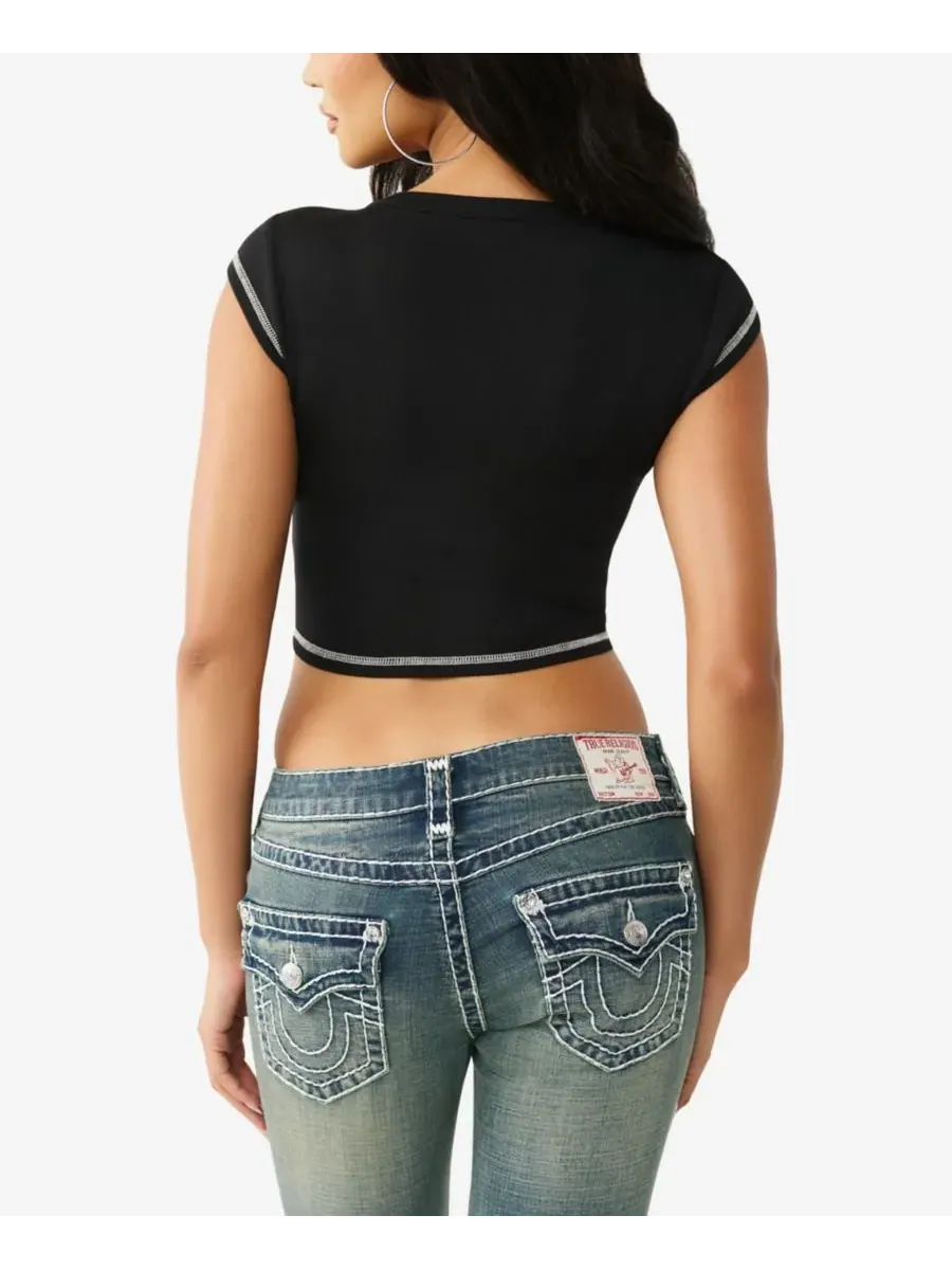 Женская футболка в рубчик с V-образным вырезом True Religion — изображение 3 из 3, черный