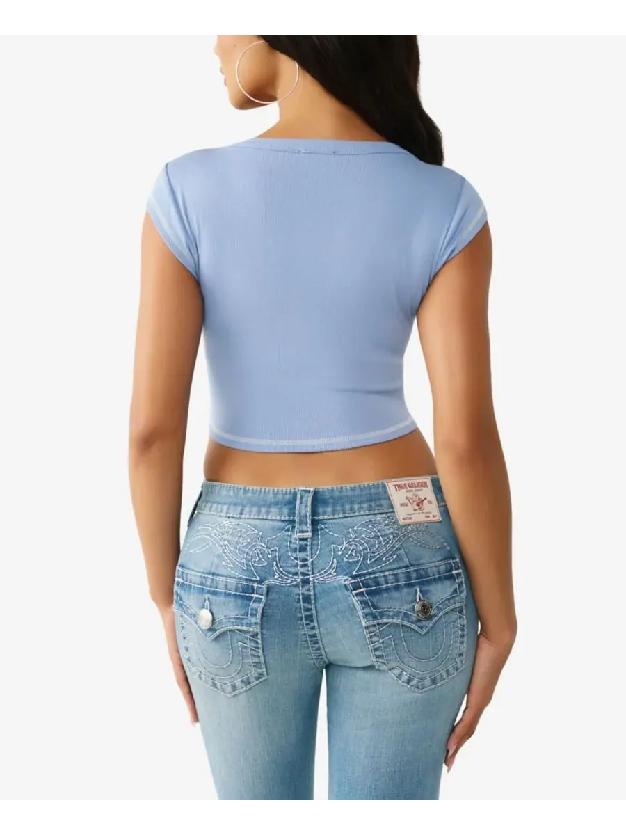 Женская футболка в рубчик с V-образным вырезом True Religion, Endless Sky — изображение 3 из 3