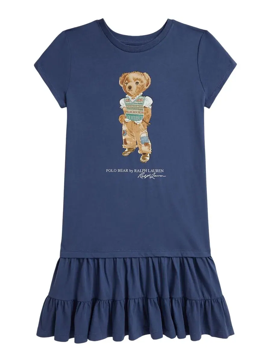 Детское трикотажное платье с короткими рукавами Polo Bear (7-16 лет) Polo Ralph Lauren — изображение 1 из 3, синий