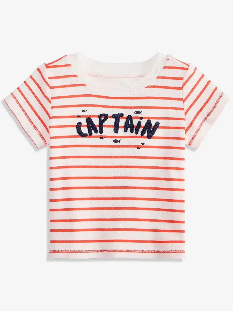 Детская полосатая футболка Captain для мальчиков (размеры 2T-4T) First Impressions, мандариновый — изображение 1 из 3