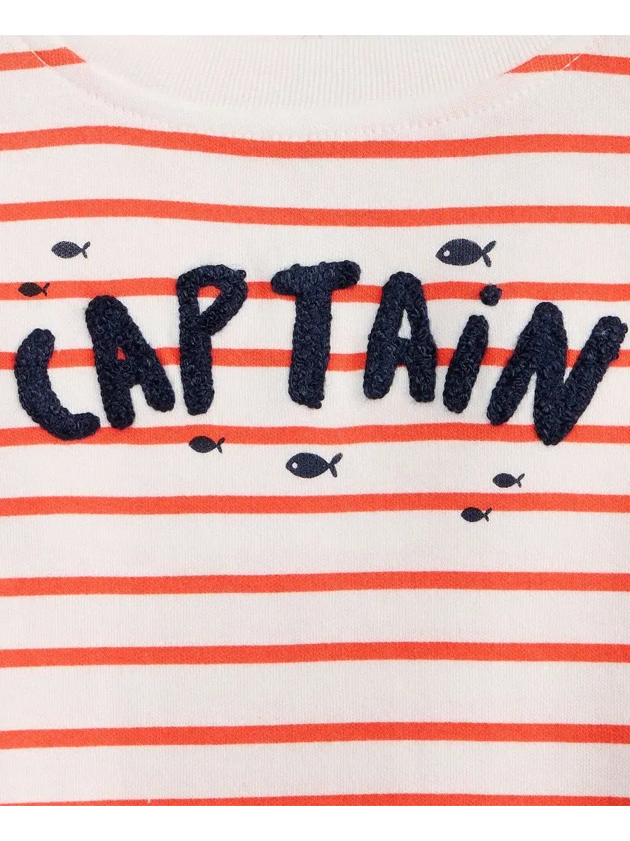 Детская полосатая футболка Captain для мальчиков (размеры 2T-4T) First Impressions, мандариновый — изображение 3 из 3
