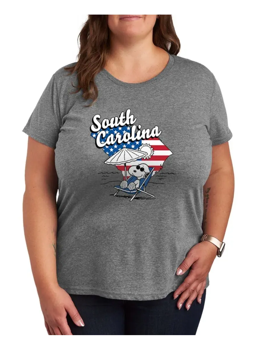 Футболка с круглым вырезом и графическим принтом "Peanuts South Carolina" для полных женщин Hybrid — изображение 1 из 3