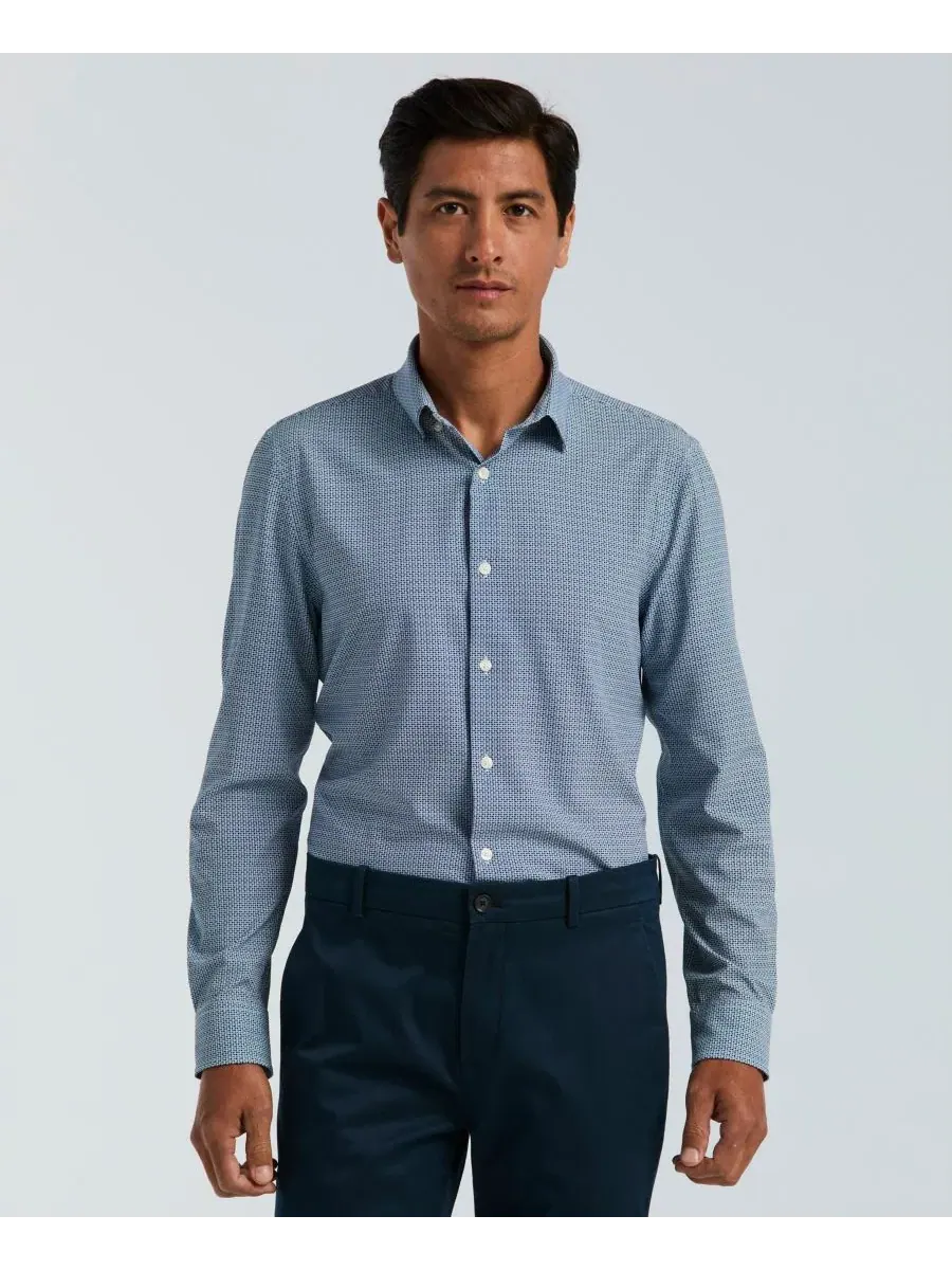 Мужская мини-рубашка приталенного кроя с геометрическим принтом Perry Ellis — изображение 1 из 5, сапфировый