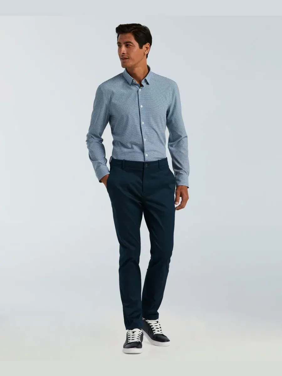 Мужская мини-рубашка приталенного кроя с геометрическим принтом Perry Ellis — изображение 2 из 5, сапфировый