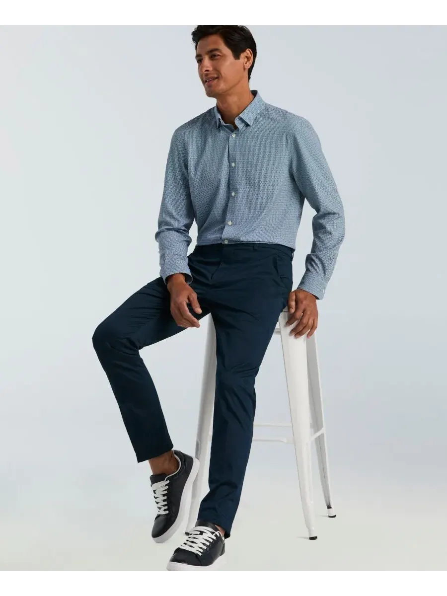 Мужская мини-рубашка приталенного кроя с геометрическим принтом Perry Ellis — изображение 3 из 5, сапфировый