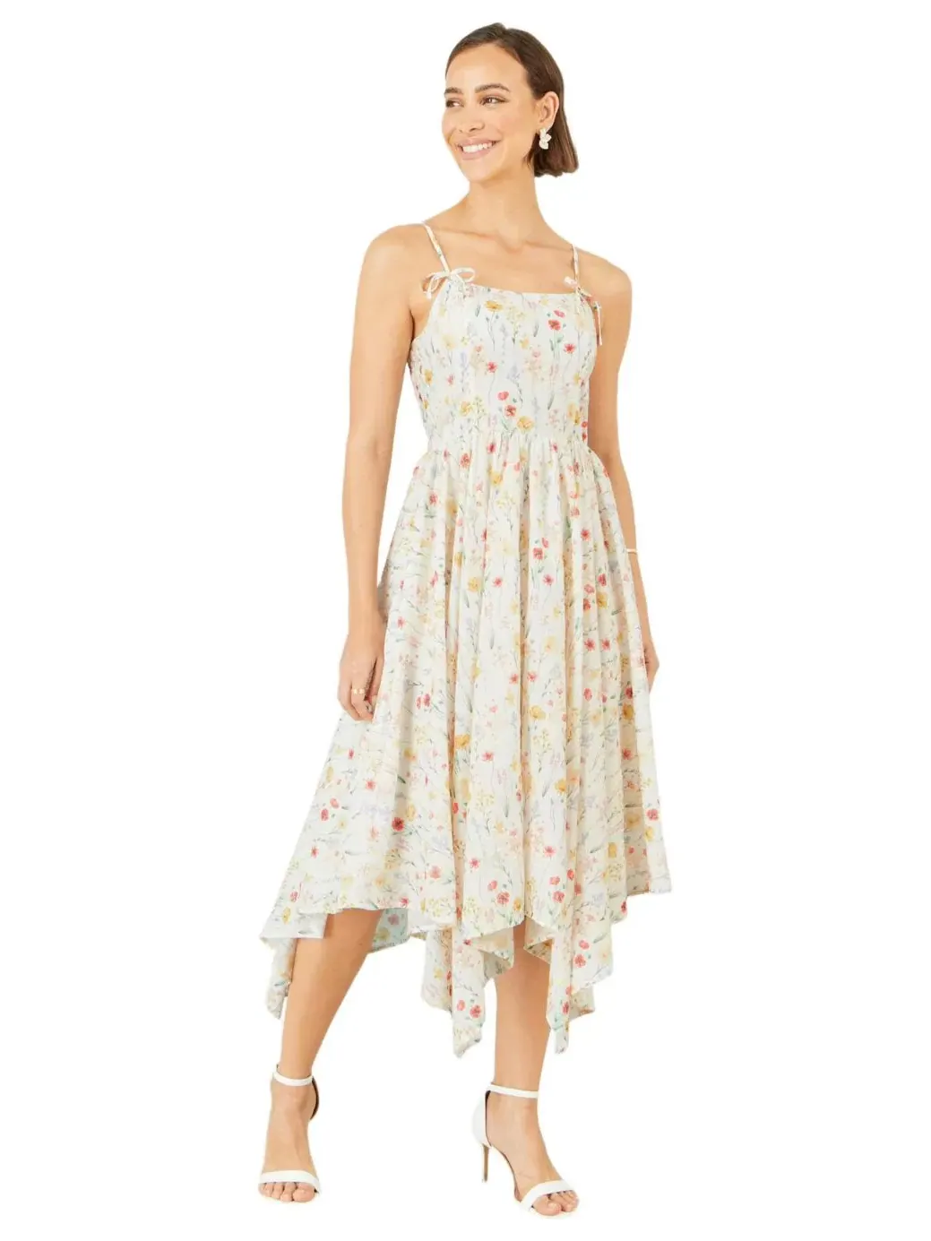 Платье миди с принтом Botanical Embroidery Yumi — изображение 1 из 6, белый