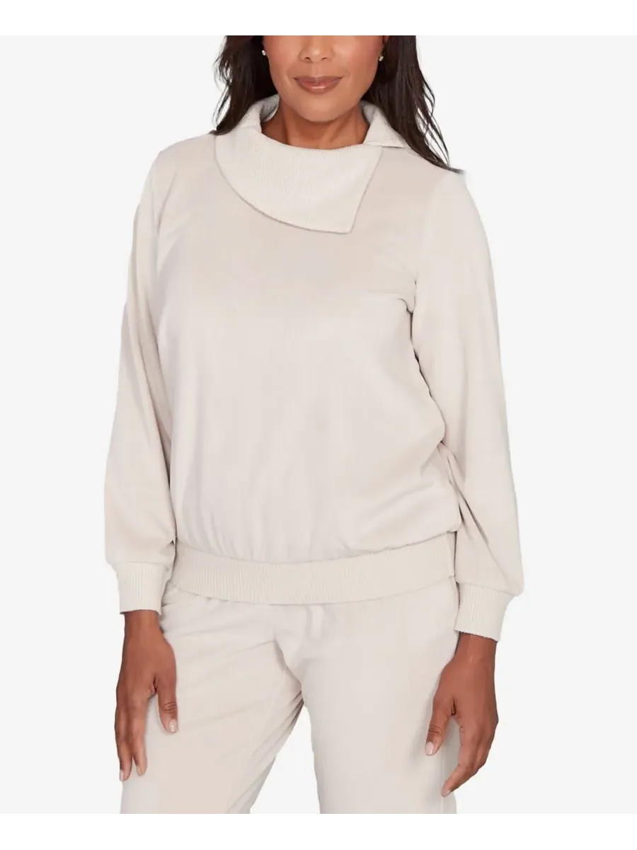 Calm Luxe Solid Shimmer Detail Envelope Neck Top Alfred Dunner — изображение 2 из 5, белый