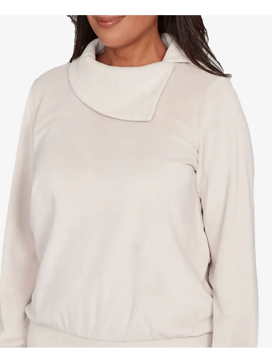 Calm Luxe Solid Shimmer Detail Envelope Neck Top Alfred Dunner — изображение 4 из 5, белый