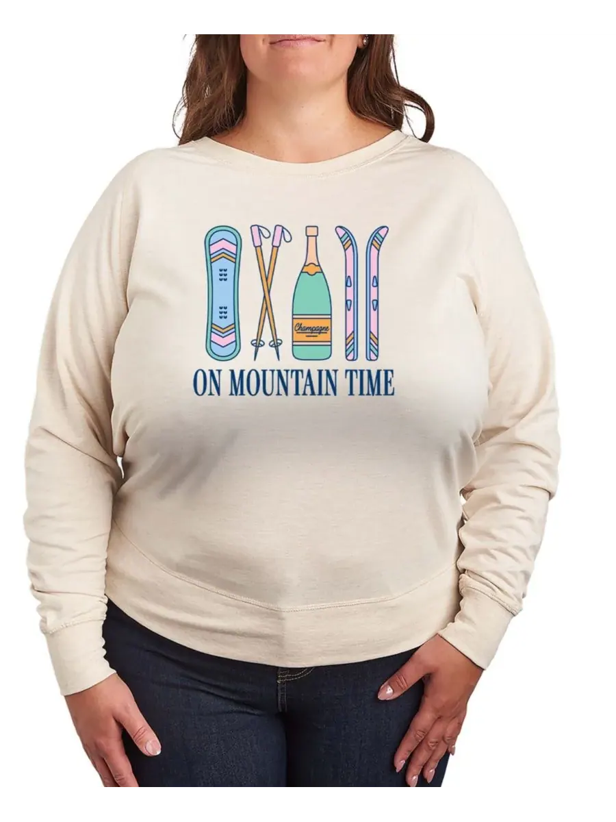 Футболка-пуловер большого размера с надписью «On Mountain Time» Hybrid Apparel — изображение 1 из 3, березовый