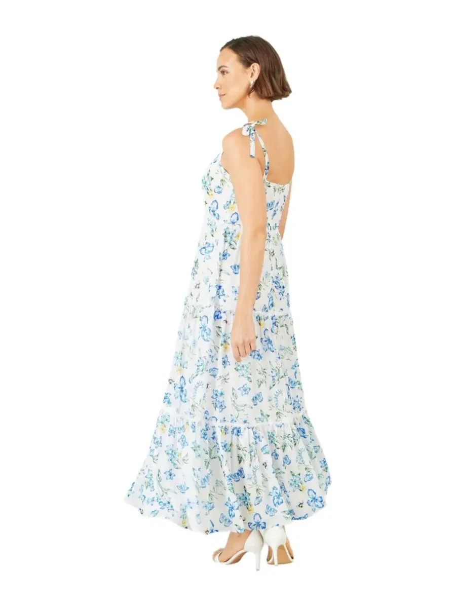 Макси-платье с цветочным принтом и кружевной отделкой Butterfly Print Lace Trim Yumi — изображение 3 из 8, белый