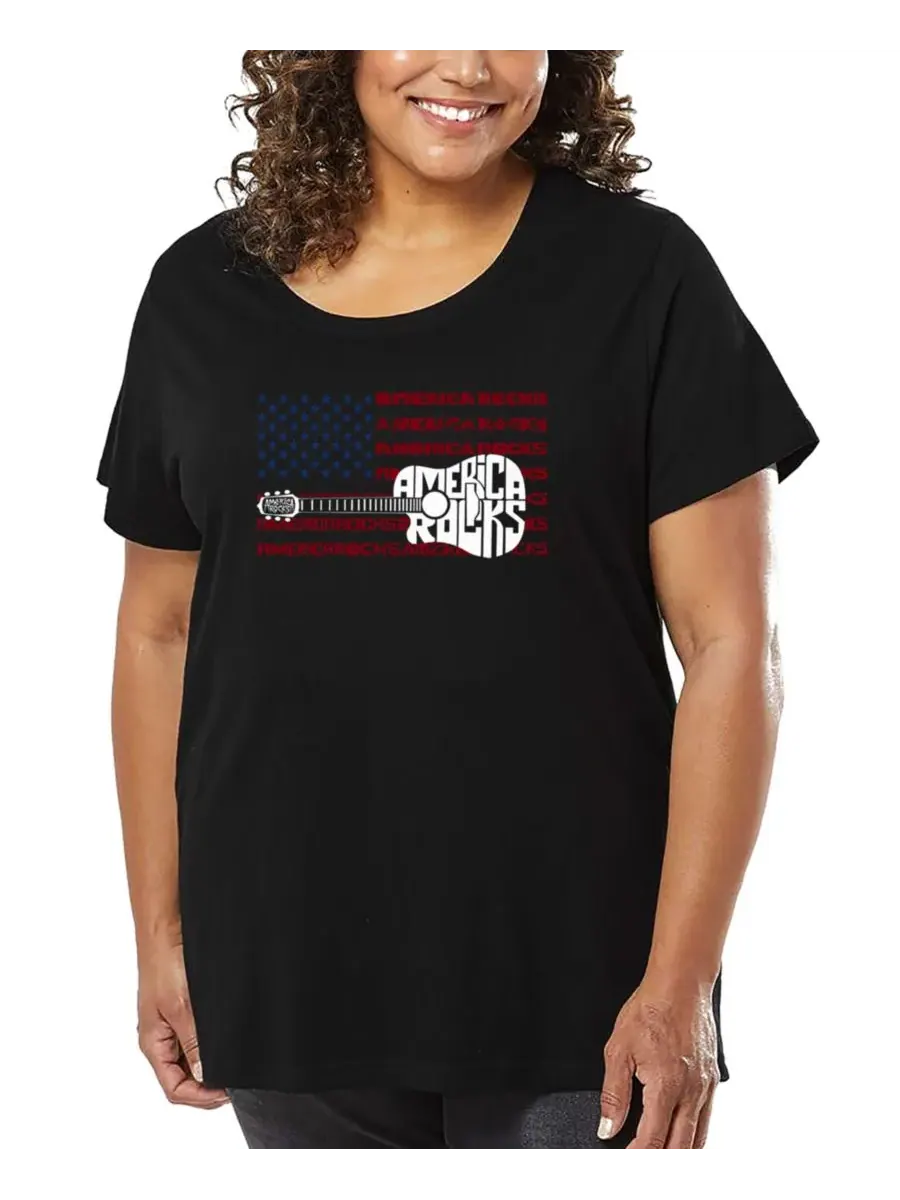 Футболка с надписью "Plus Size America Rocks" LA Pop Art — изображение 1 из 3, черный