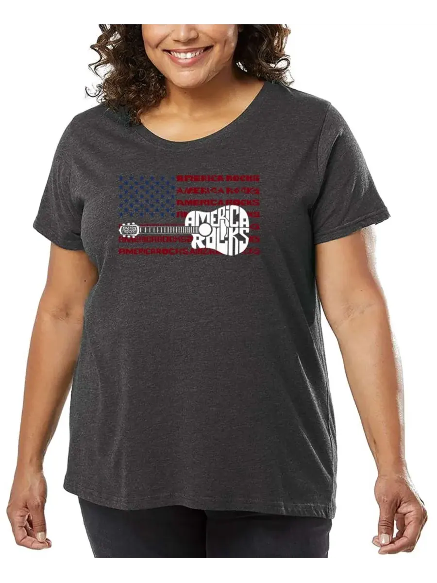 Футболка с надписью "Plus Size America Rocks" LA Pop Art — изображение 1 из 2, серый