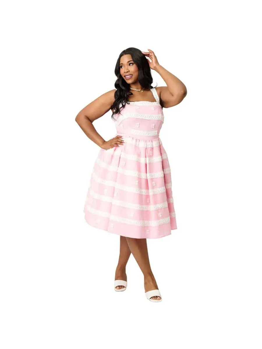 Платье-трапеция с квадратным вырезом и принтом в полоску Plus Size 1960s Swing Sundress Unique — изображение 1 из 4