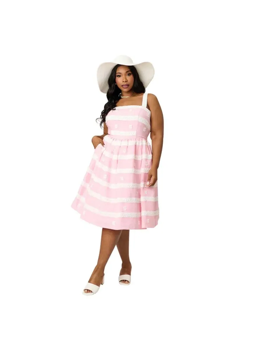 Платье-трапеция с квадратным вырезом и принтом в полоску Plus Size 1960s Swing Sundress Unique — изображение 4 из 4