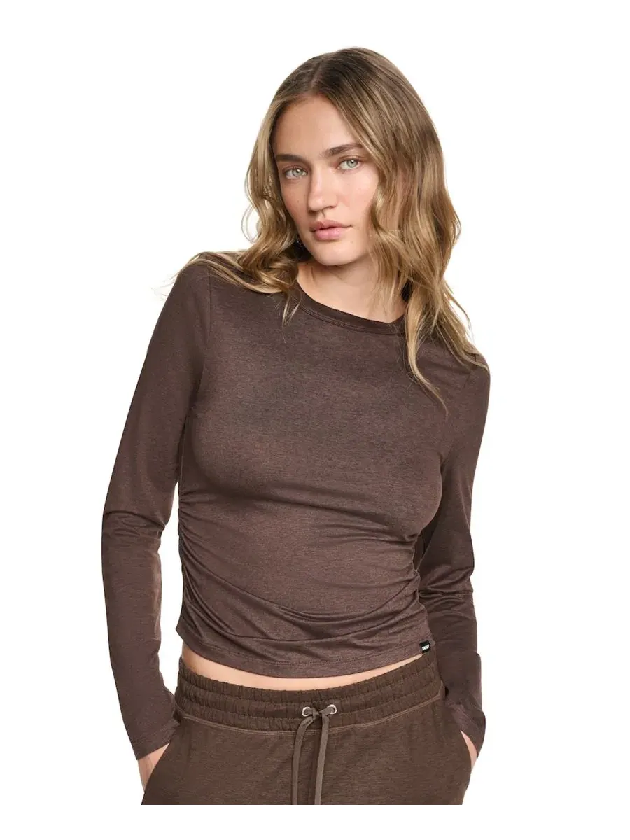 Топ с открытыми плечами с боковой сборкой, Espresso Spacedye DKNY Sport — изображение 2 из 13, бежевый