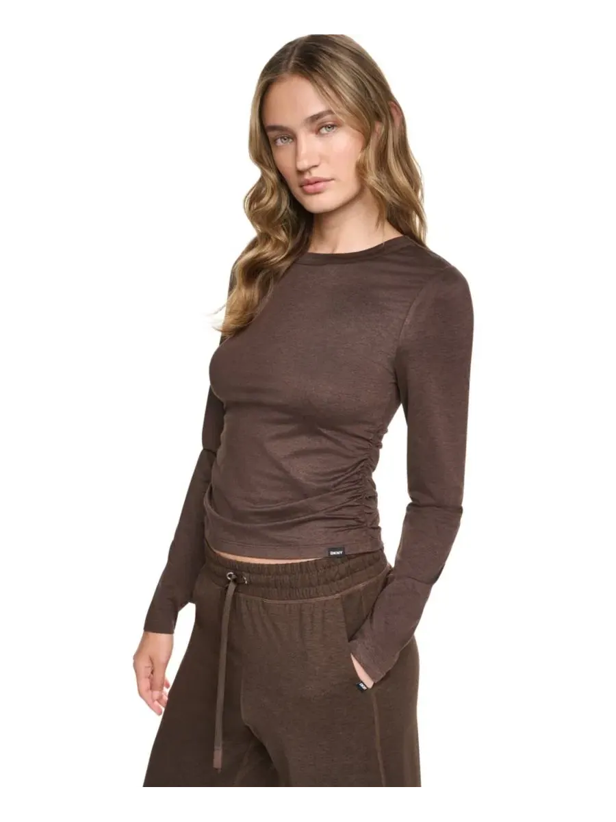 Топ с открытыми плечами с боковой сборкой, Espresso Spacedye DKNY Sport — изображение 3 из 13, бежевый