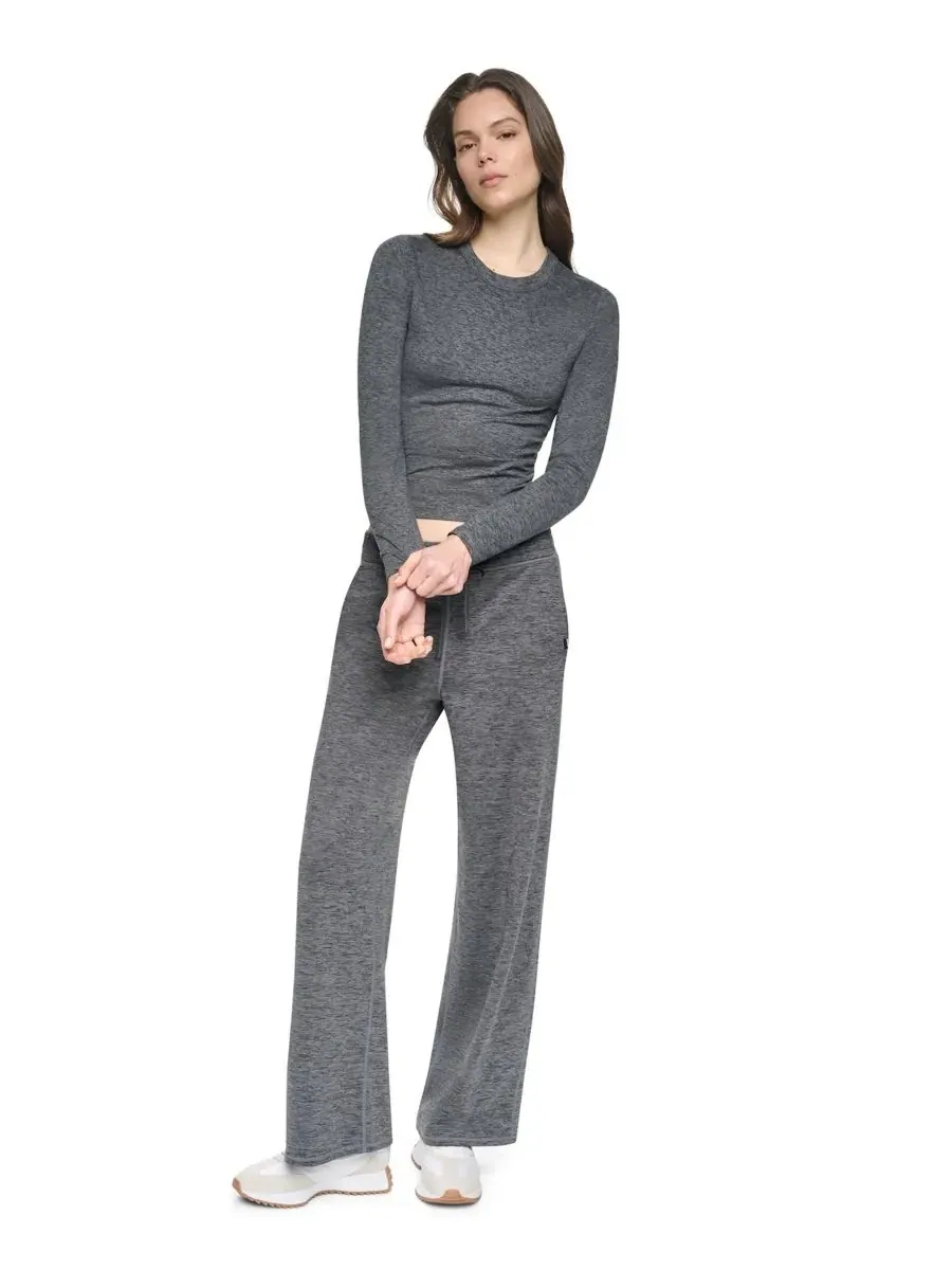 Женский топ с длинным рукавом, укороченный, с боковой сборкой DKNY Sport — изображение 6 из 13, черный