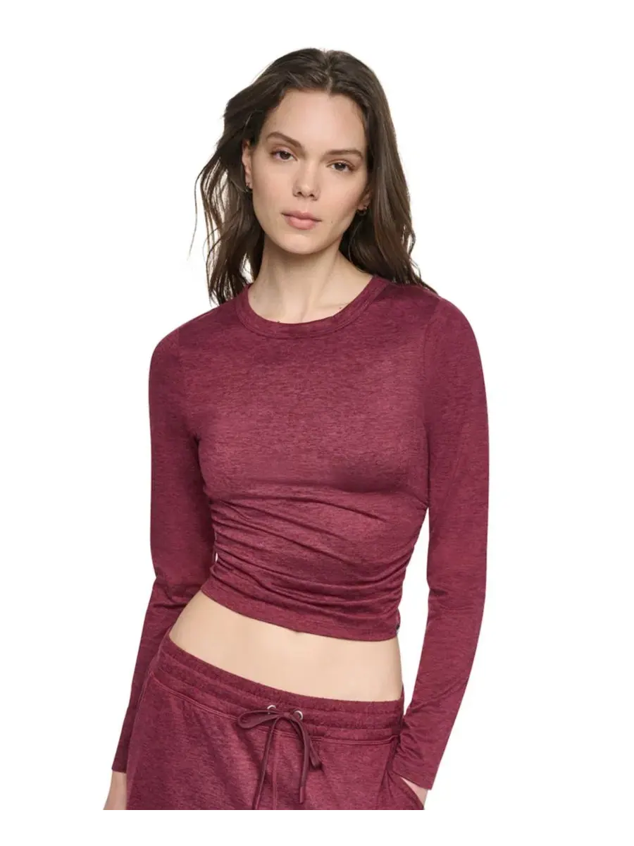 Женский топ с боковой драпировкой и длинным рукавом, Claret Spacedye DKNY Sport