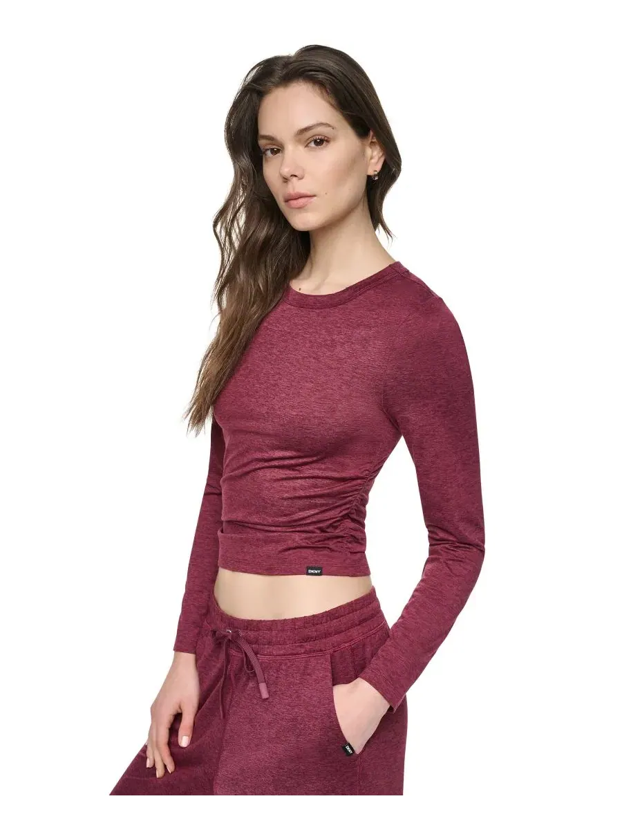 Женский топ с боковой драпировкой и длинным рукавом, Claret Spacedye DKNY Sport — изображение 3 из 13