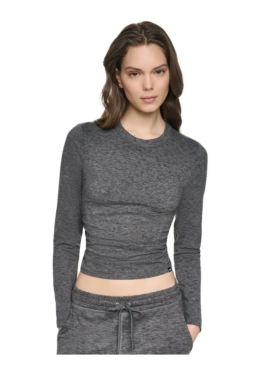 Женский топ с длинным рукавом и боковой драпировкой Peacoat Spacedye DKNY Sport, Peacoat Spacedye