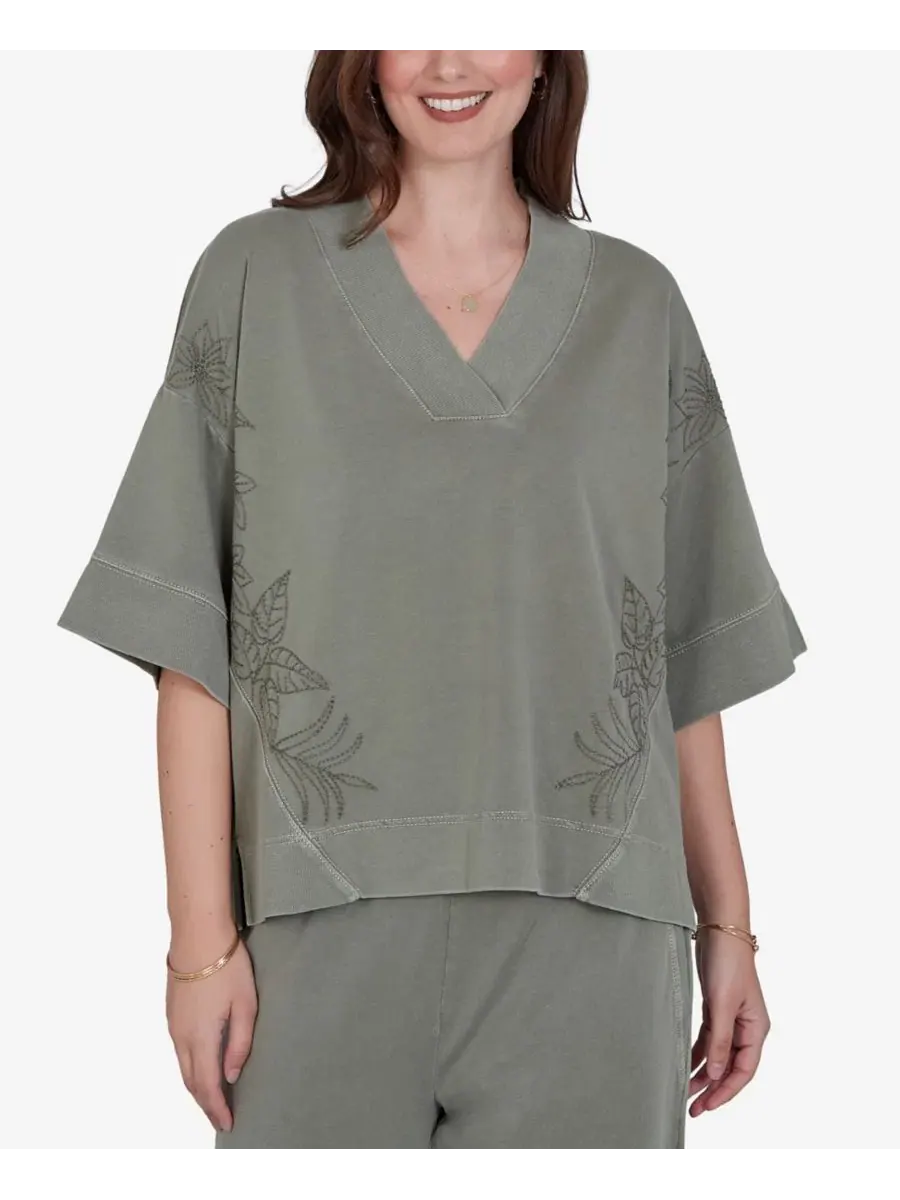 Топ с вышивкой Petite Tropical Embroidered Knit Top Ruby Rd.